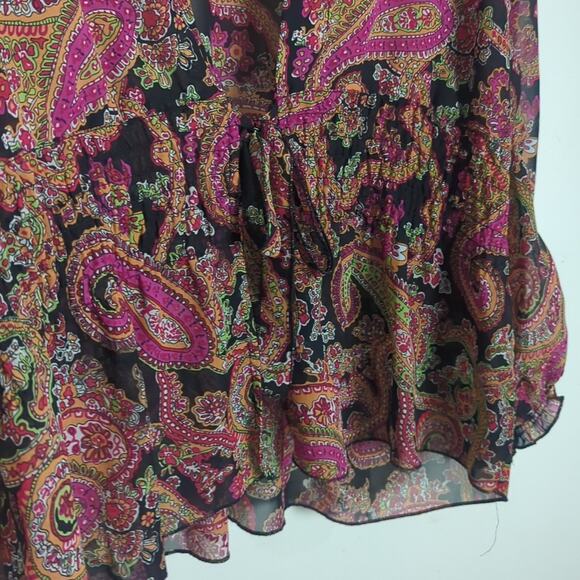 Boho Paisley Lightweight Semi-Sheer Tie Front Top Cardigan Women's Size Large - Picture 5 of 9